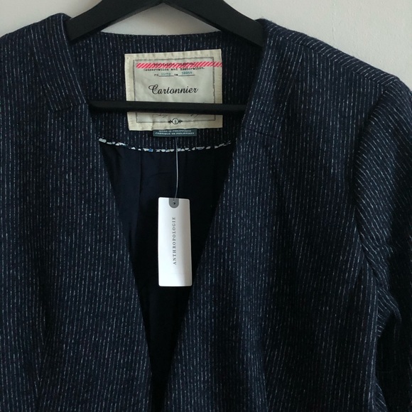 Anthropologie Cartonnier Pinstriped Flounced-Sleeve Blazer - Picture 3 of 8